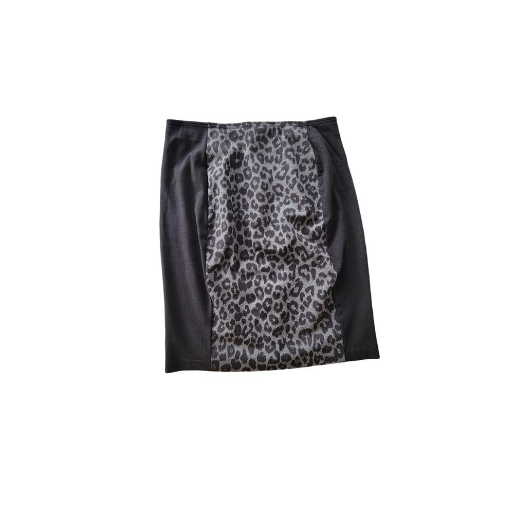 Chico's Stretchy Knit Leopard Print Color Block Pencil Skirt Career Wear Size 10